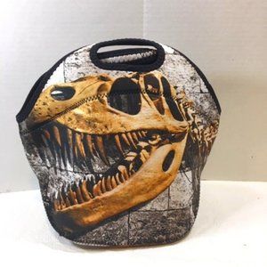 Tyrannosaurus Rex Skeleton Next to Stone Wall Neoprene Lunch Bag 12x6.5x10.5